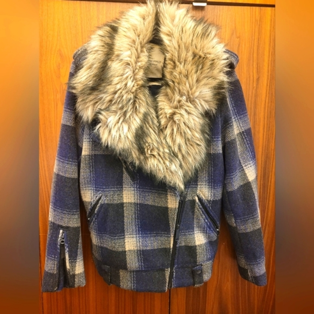 Faux Fur Plaid Wool Ralph Lauren Bomber Jacket